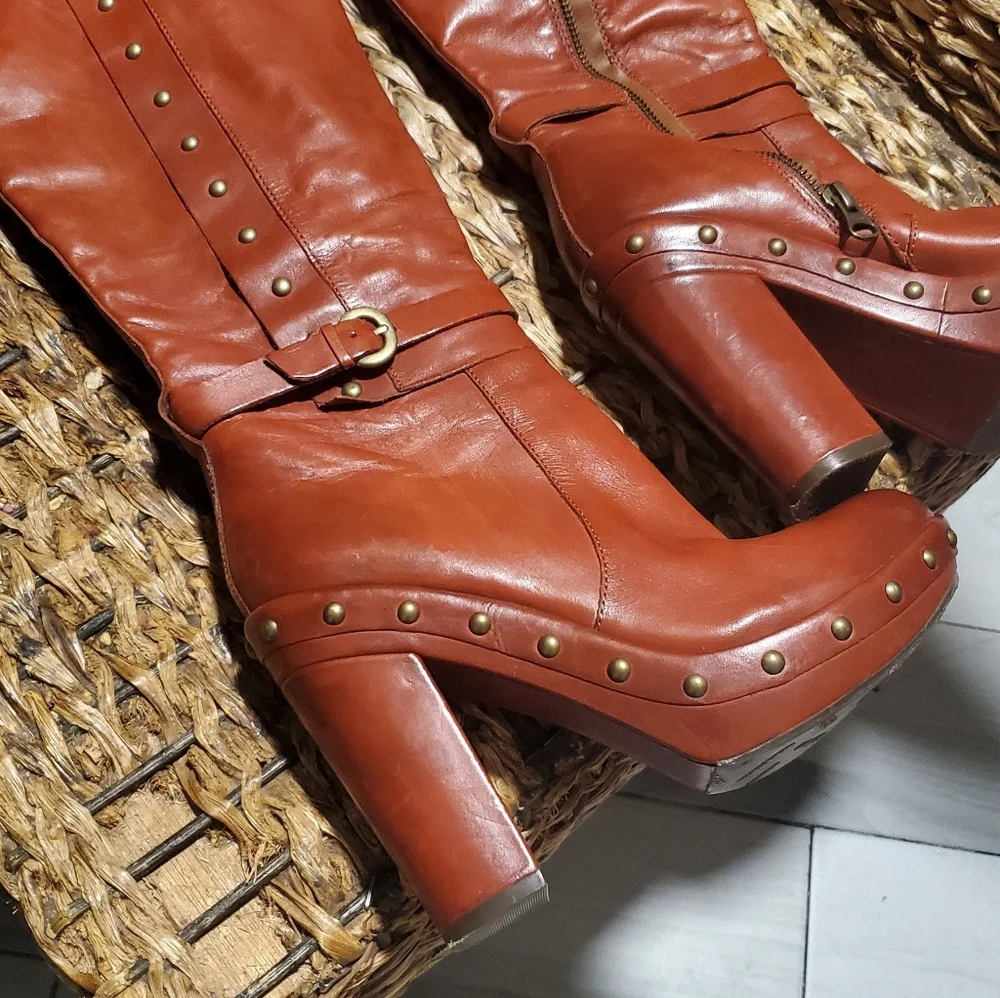 Kork-Ease Bailey Knee High Clog Heeled Platform Boots Rust/Cognac Size 6.5 - Picture 6 of 9